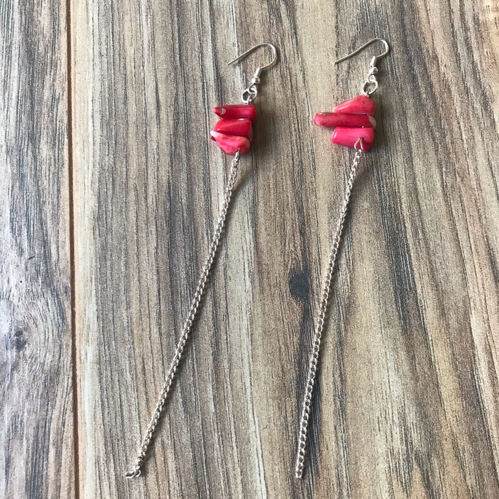 Red Coral Dangly Earrings. Never been worn.